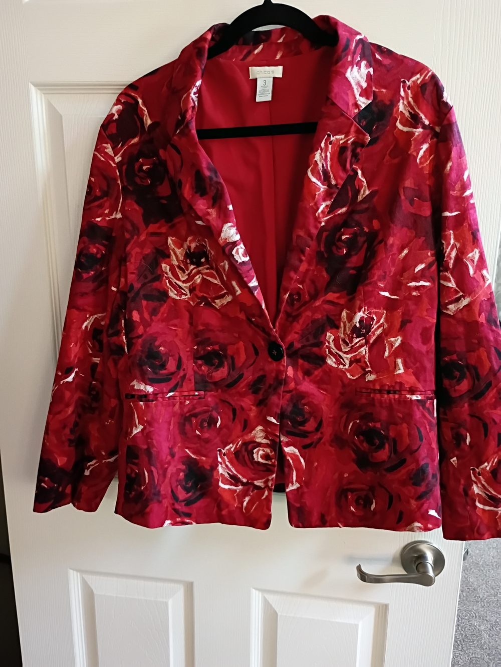 Chico's Red Floral Blazer Jacket